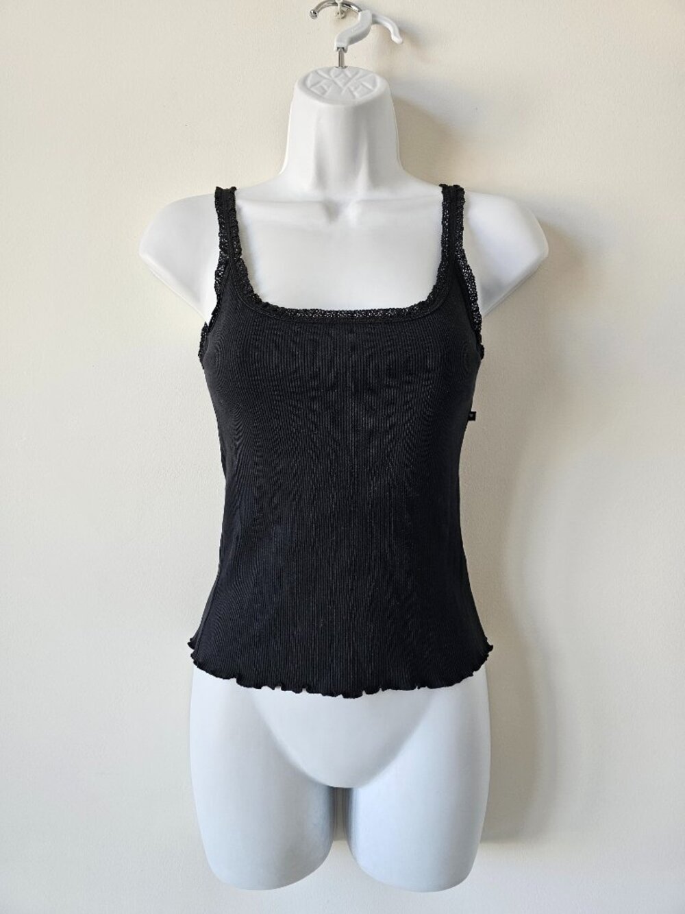 MORGAN De Toi Black Lace Trim Stretch Tank Top Small, Made In France